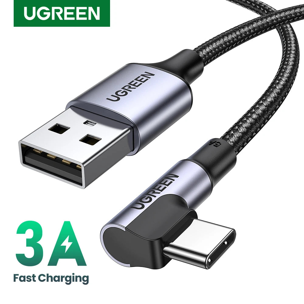 UGREEN 90° Right-Angle USB C Cable L-Shaped Cord for iPhone 17 Samsung Xiaomi QC3.0 Type-C Fast Charging Elbow Cable for Gaming