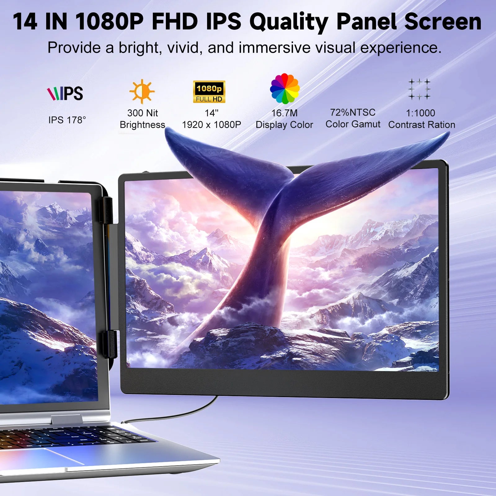 S2 Trendy Electronic Gadgets 2024 Triple Laptop Screen Extender Dual 14inch 1080P HD Portable Monitors for Gaming Coding Finance