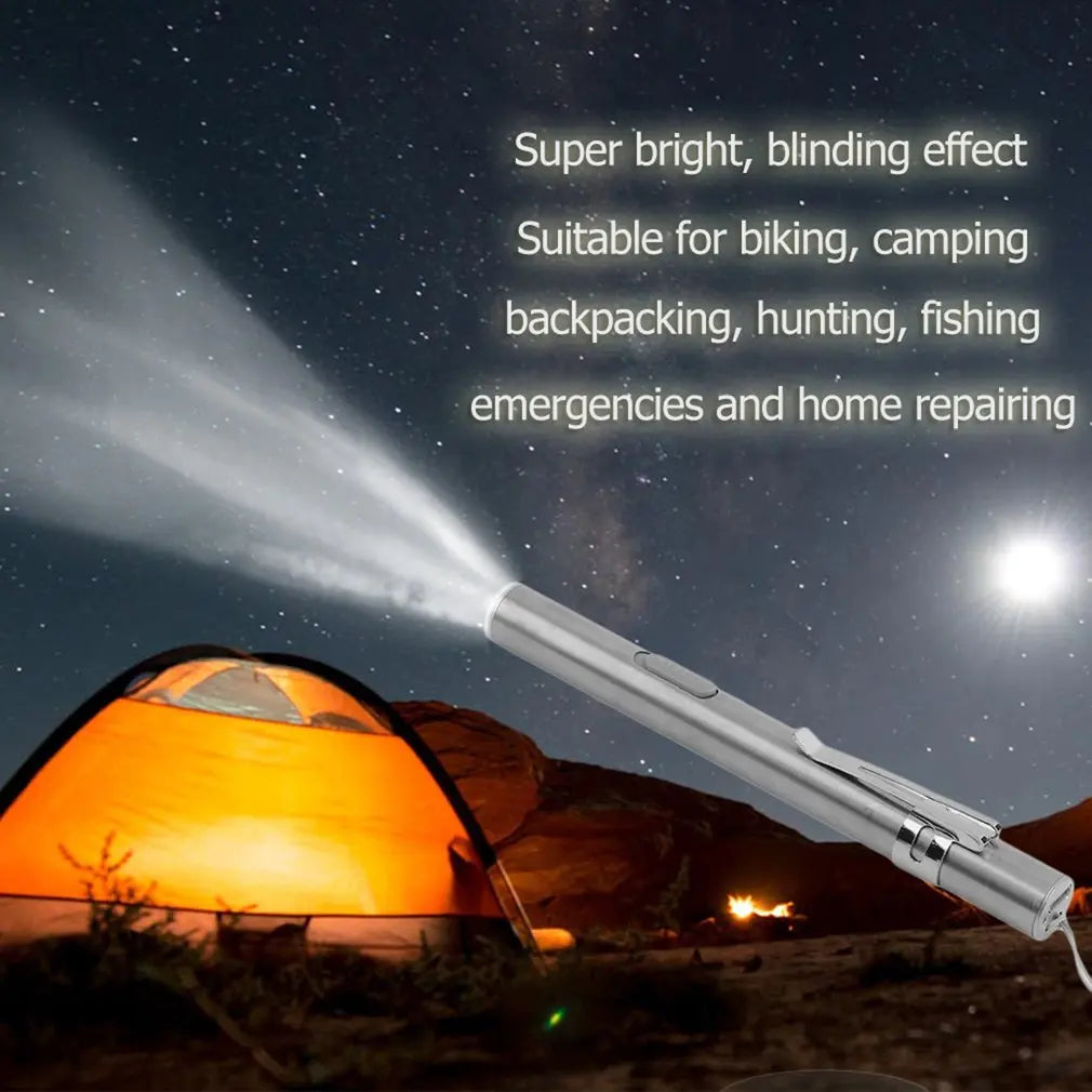 Energy-saving Portable Professional Medical Handy Pen Light USB Rechargeable Mini Flashlight LED Torch with Stainless Steel Clip