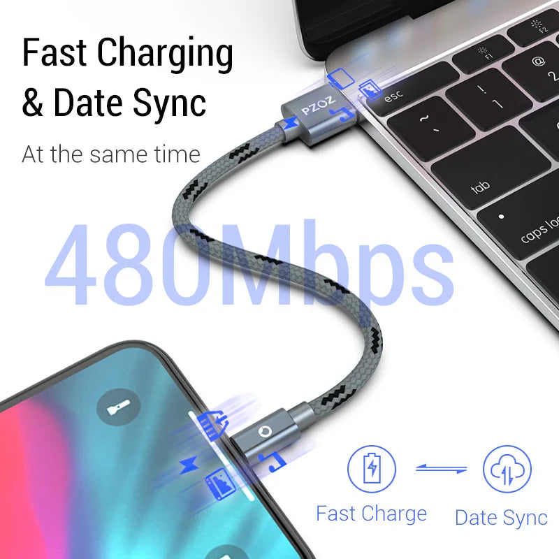 PZOZ 2m 3m Usb Cable For iPhone 14 13 12 11 pro max Xs Xr X SE 8 7 6s plus ipad air mini fast charging cable For iphone charger