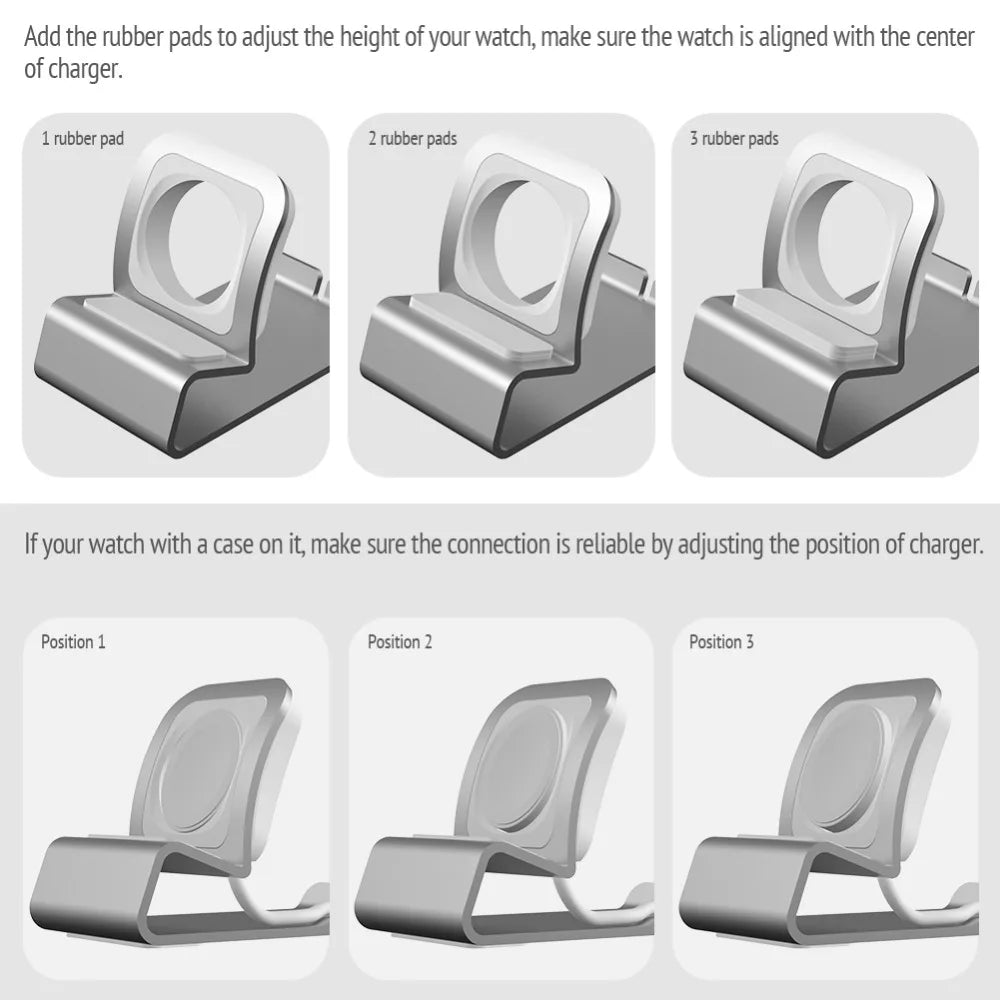 Aluminum Charger Stand for Apple Watch,Dock Station Charging Holder for iWatch Ultra 1 2/10/9/SE/8/7/6/5/4/3/2/1 Silicon Bracket