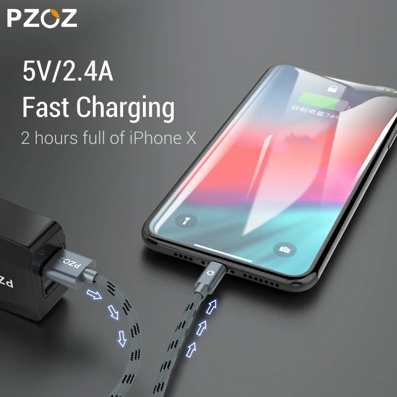 PZOZ 2m 3m Usb Cable For iPhone 14 13 12 11 pro max Xs Xr X SE 8 7 6s plus ipad air mini fast charging cable For iphone charger