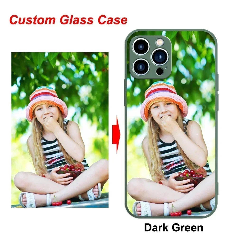 Custom Photo Tempered Glass Case for iPhone 17 Air 16 15 14 13 12 Pro Max Mini 11 XR SE XS 8 Plus Cover Unique Bumper DIY Shell