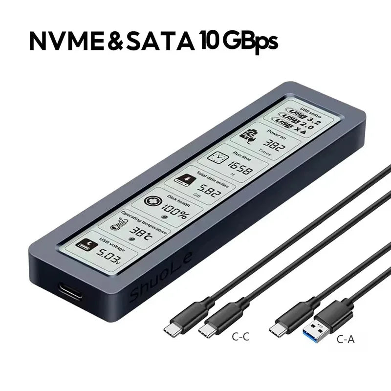 M.2 NVMe SATA SSD Enclosure Visual Smart SSD Case USB 3.2 Gen 2 10Gbps SSD Adapter for PC NVME PCIE NGFF SATA SSD Disk Box