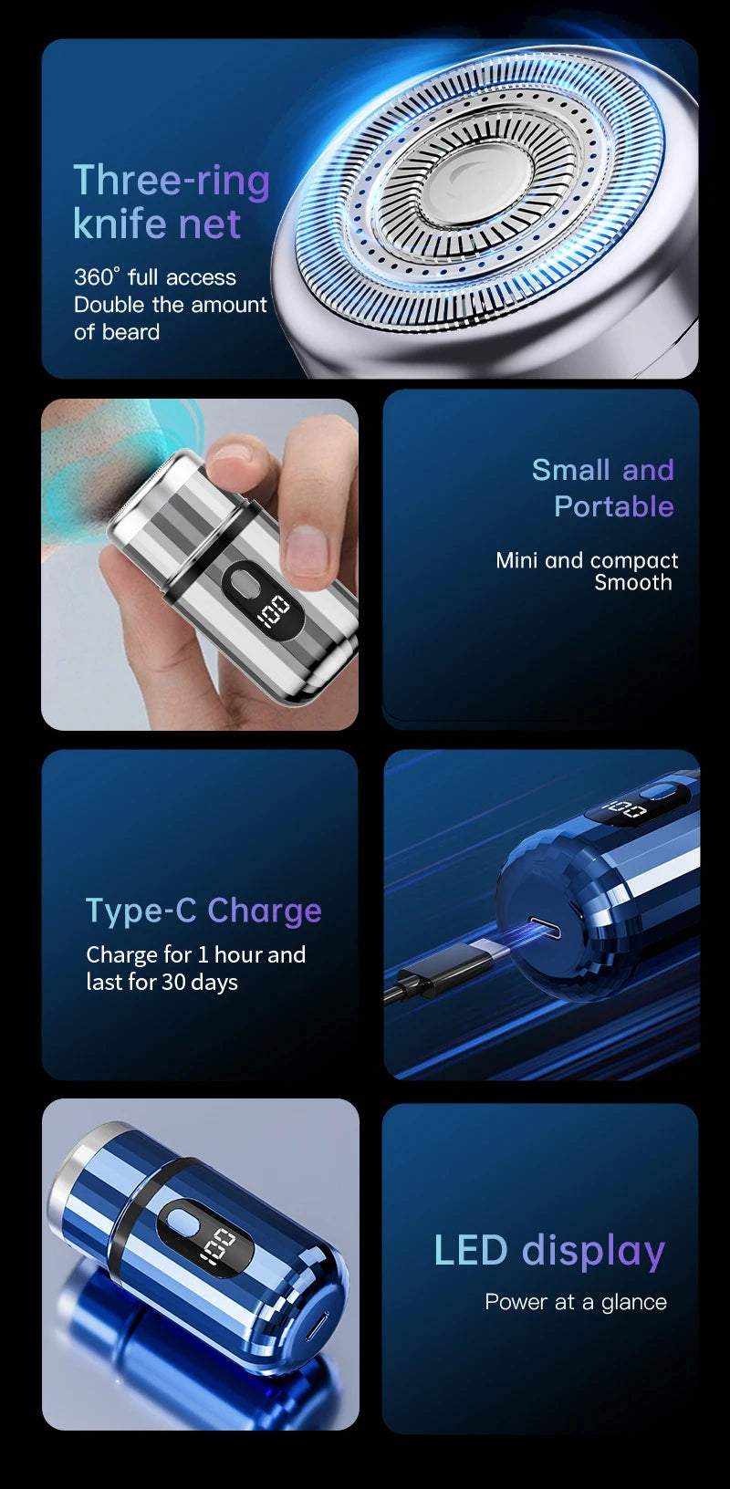Electric Shaver For Men Capsule Design Travel Home Use Electric Beard Knife USB Rechargeable Pocket Mini Portable Electric Razor