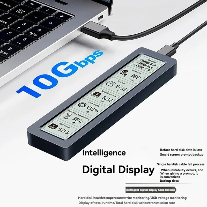 M.2 NVMe SATA SSD Enclosure Visual Smart SSD Case USB 3.2 Gen 2 10Gbps SSD Adapter for PC NVME PCIE NGFF SATA SSD Disk Box