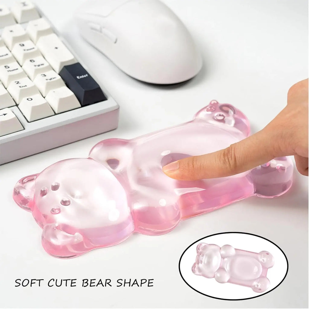 Ergonomic Silicone Gel Mouse Wrist Rest Pink Clear Cute Bear Mouse Wrist Rest Comfort & Support for Typing and Gaming