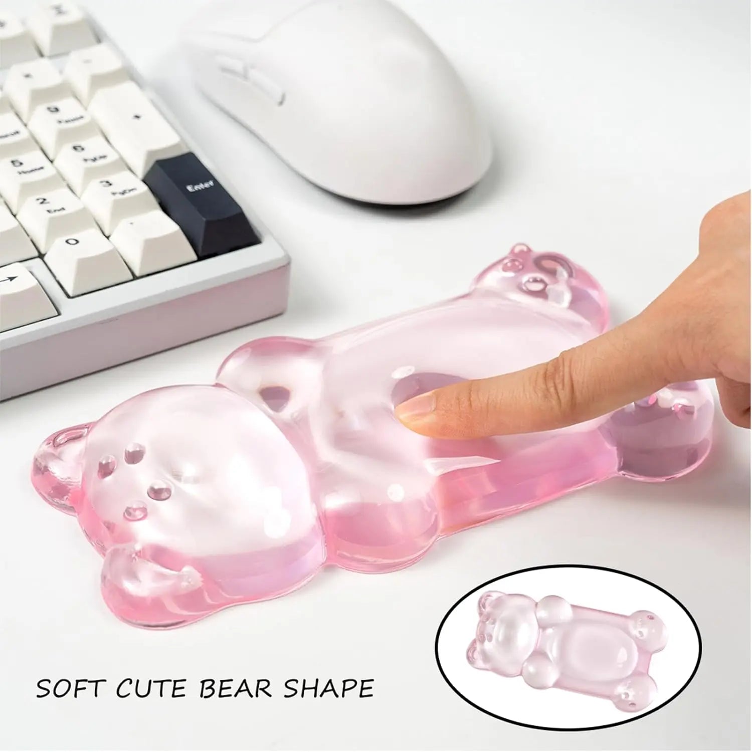 Ergonomic Silicone Gel Mouse Wrist Rest Pink Clear Cute Bear Mouse Wrist Rest Comfort & Support for Typing and Gaming