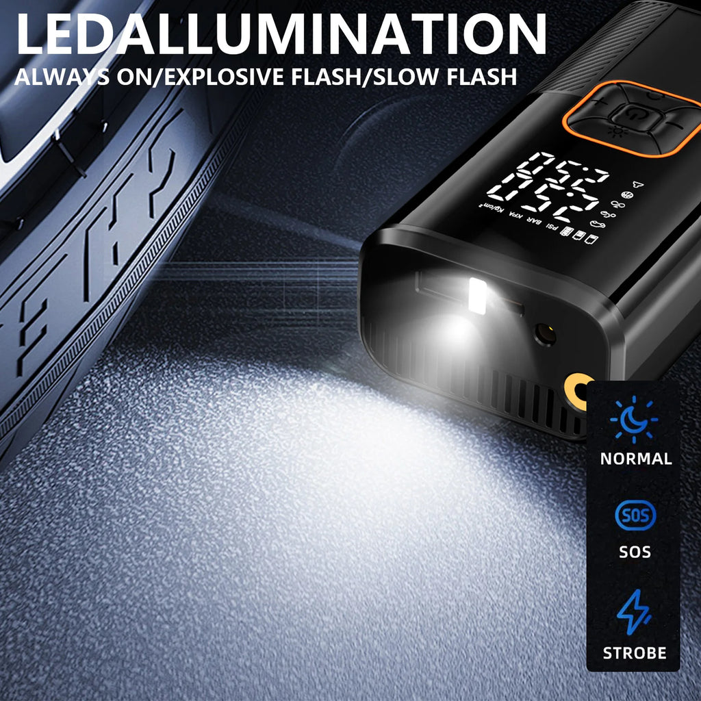 New Portable Cordless Air Pump For Car Tire Inflator With LED Light Large Capacity Battery USB C Fast Charging Electric Pump