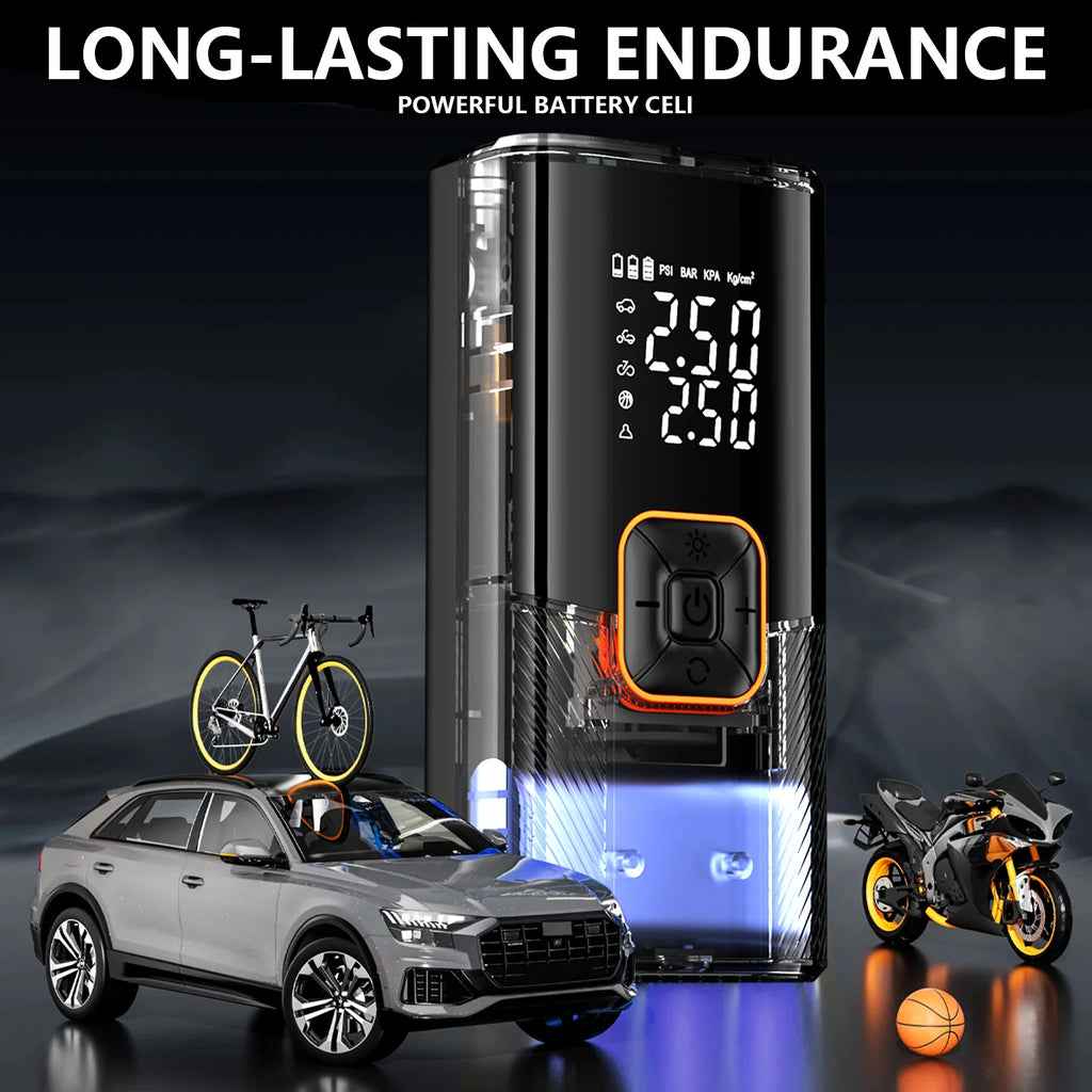 New Portable Cordless Air Pump For Car Tire Inflator With LED Light Large Capacity Battery USB C Fast Charging Electric Pump