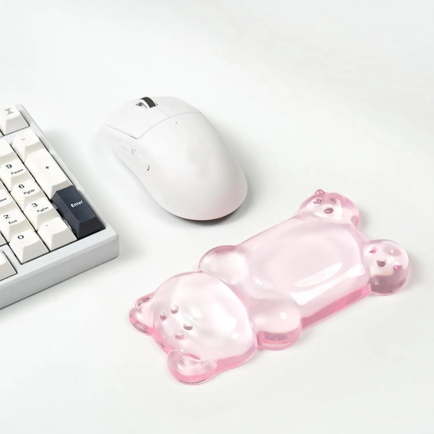 Ergonomic Silicone Gel Mouse Wrist Rest Pink Clear Cute Bear Mouse Wrist Rest Comfort & Support for Typing and Gaming
