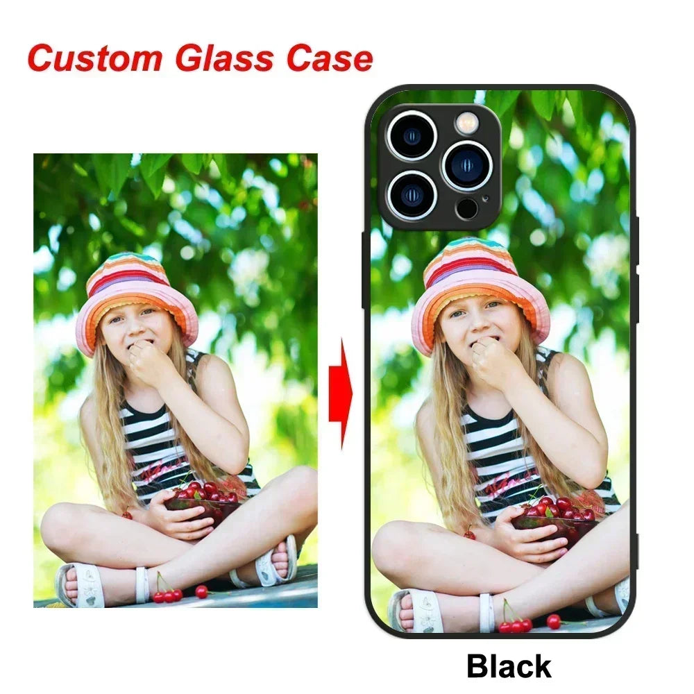 Custom Photo Tempered Glass Case for iPhone 17 Air 16 15 14 13 12 Pro Max Mini 11 XR SE XS 8 Plus Cover Unique Bumper DIY Shell