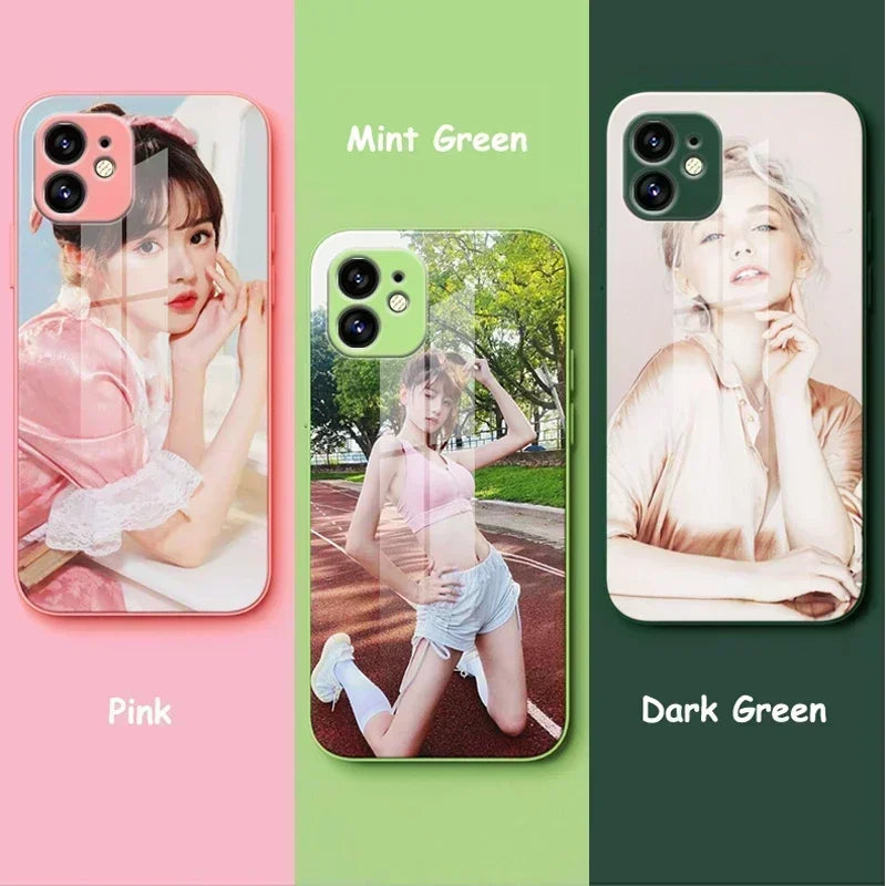 Custom Photo Tempered Glass Case for iPhone 17 Air 16 15 14 13 12 Pro Max Mini 11 XR SE XS 8 Plus Cover Unique Bumper DIY Shell