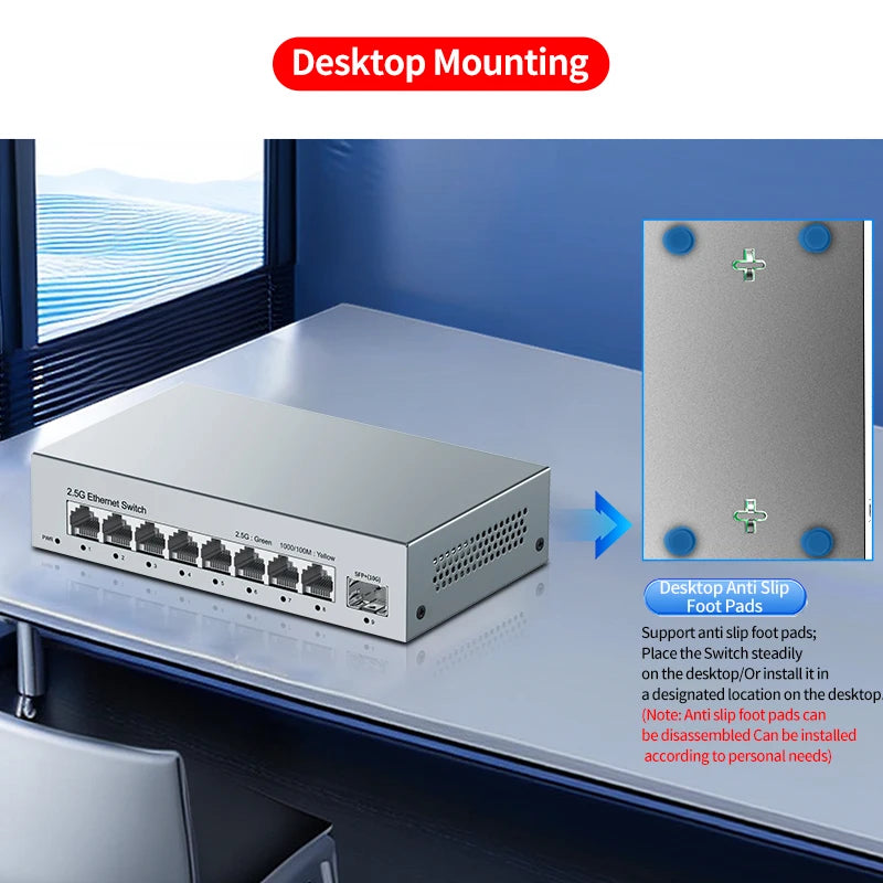 LIANGUO 2.5Gb 8 Port Network Switch 2.5Gbps Unmanaged Ethernet Switch with 10Gb SFP+ Slot Home Lab Small Setup Plug&Play Switch