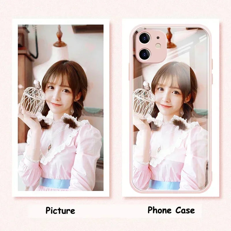 Custom Photo Tempered Glass Case for iPhone 17 Air 16 15 14 13 12 Pro Max Mini 11 XR SE XS 8 Plus Cover Unique Bumper DIY Shell