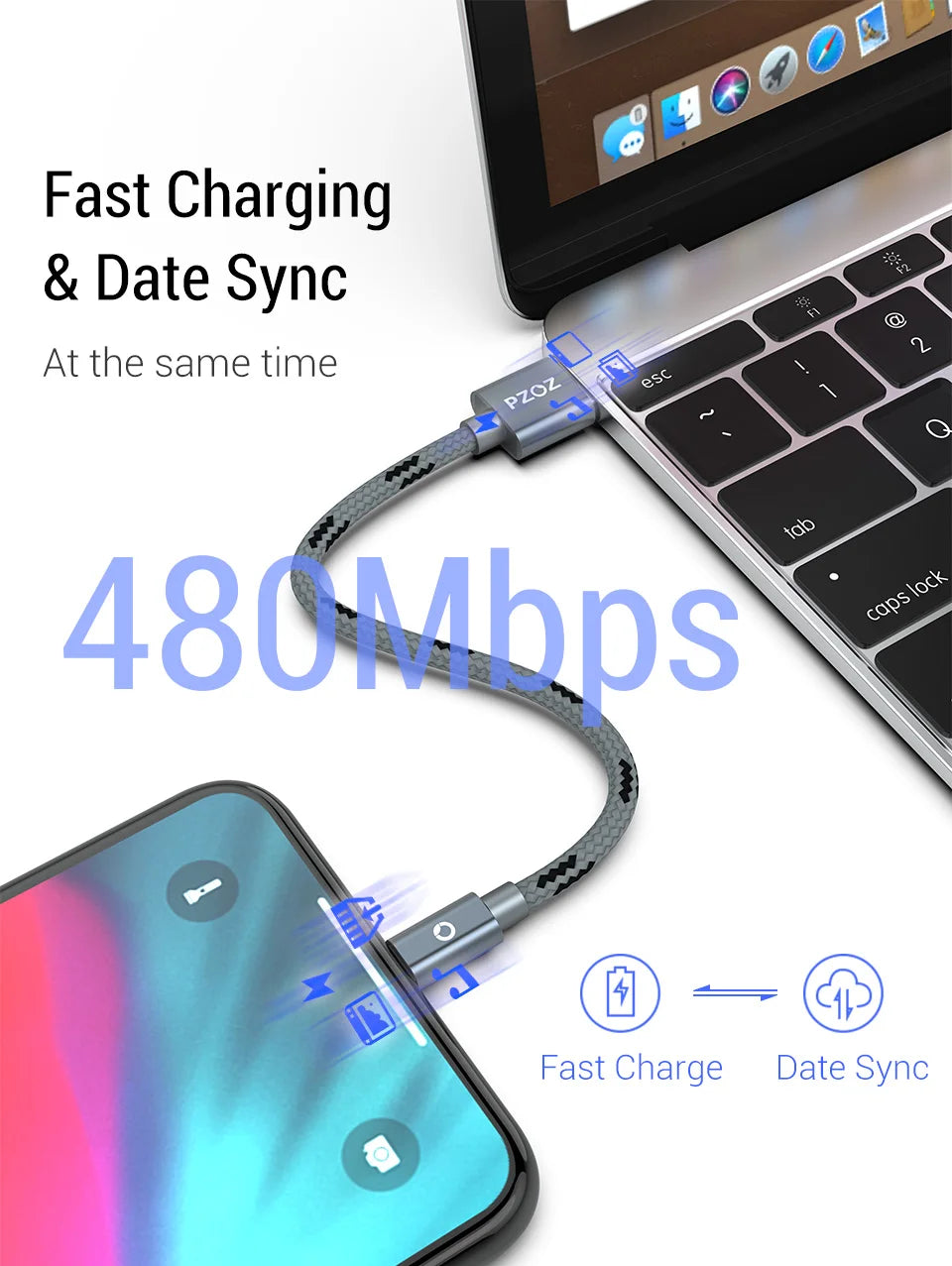 PZOZ 2m 3m Usb Cable For iPhone 14 13 12 11 pro max Xs Xr X SE 8 7 6s plus ipad air mini fast charging cable For iphone charger