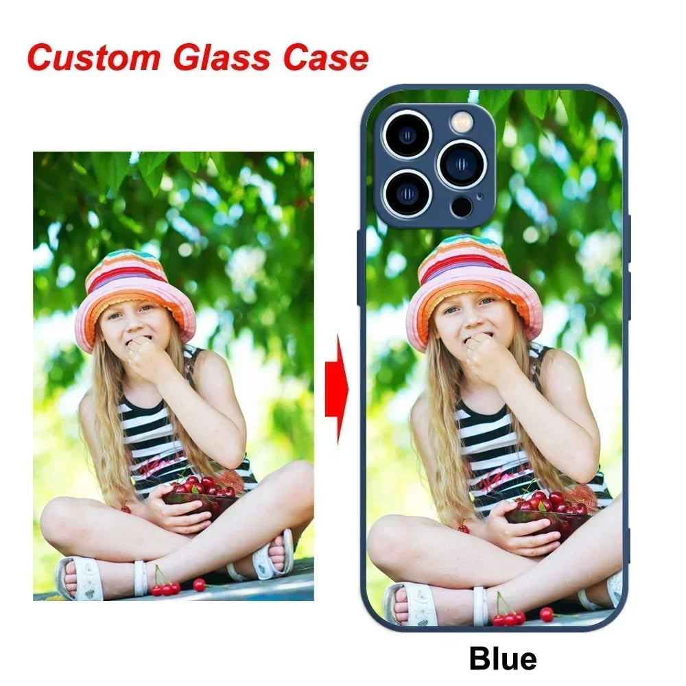 Custom Photo Tempered Glass Case for iPhone 17 Air 16 15 14 13 12 Pro Max Mini 11 XR SE XS 8 Plus Cover Unique Bumper DIY Shell
