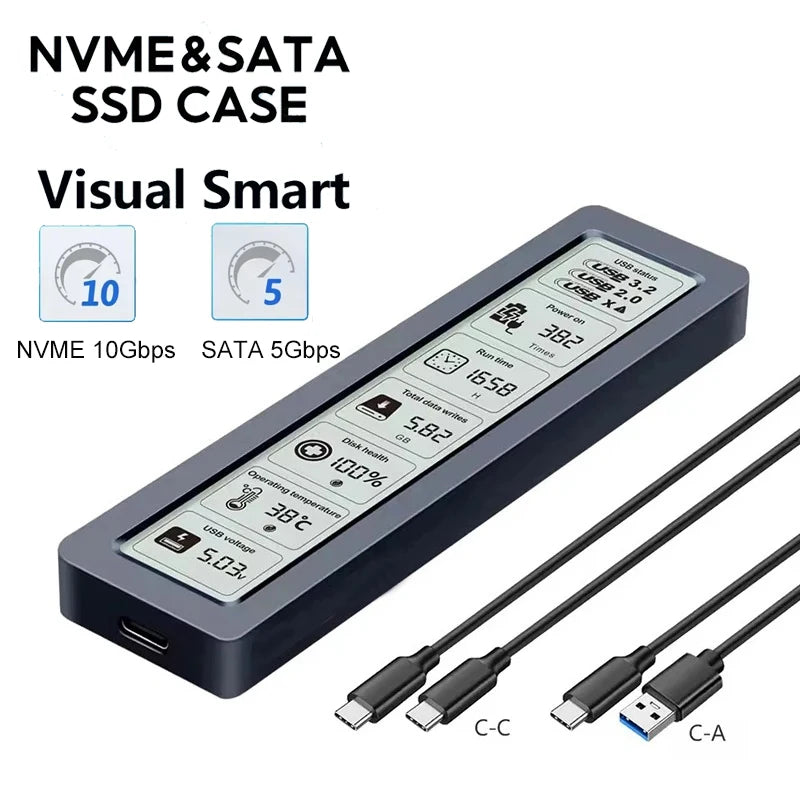 M.2 NVMe SATA SSD Enclosure Visual Smart SSD Case USB 3.2 Gen 2 10Gbps SSD Adapter for PC NVME PCIE NGFF SATA SSD Disk Box