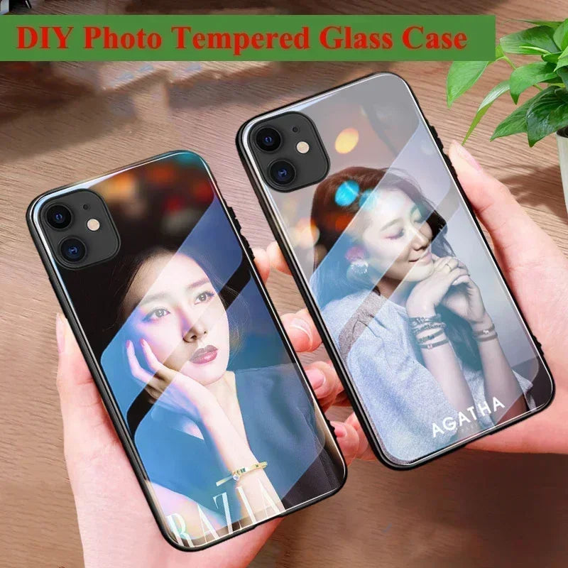 Custom Photo Tempered Glass Case for iPhone 17 Air 16 15 14 13 12 Pro Max Mini 11 XR SE XS 8 Plus Cover Unique Bumper DIY Shell