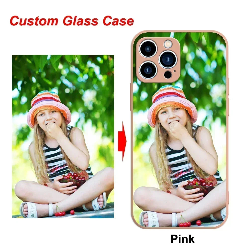 Custom Photo Tempered Glass Case for iPhone 17 Air 16 15 14 13 12 Pro Max Mini 11 XR SE XS 8 Plus Cover Unique Bumper DIY Shell