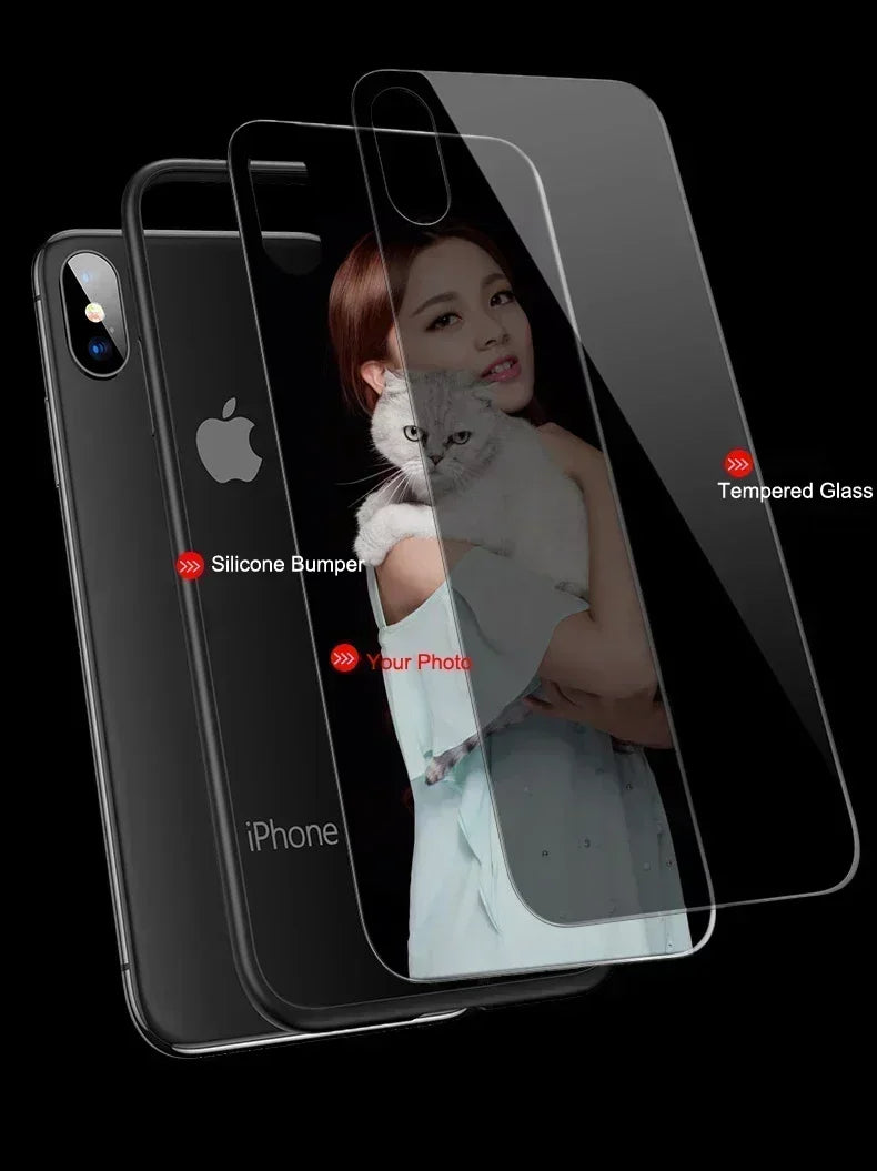 Custom Photo Tempered Glass Case for iPhone 17 Air 16 15 14 13 12 Pro Max Mini 11 XR SE XS 8 Plus Cover Unique Bumper DIY Shell