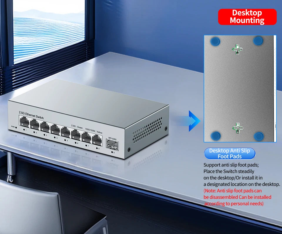 LIANGUO 2.5Gb 8 Port Network Switch 2.5Gbps Unmanaged Ethernet Switch with 10Gb SFP+ Slot Home Lab Small Setup Plug&Play Switch