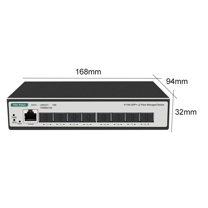 8-Port 10-Gigabit SFP+ L3 Managed Network Switch with DHCP Dynamic Routing VLAN Division And Port Aggregation Support
