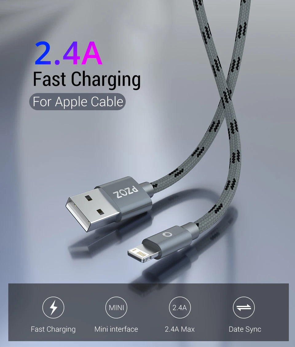 PZOZ 2m 3m Usb Cable For iPhone 14 13 12 11 pro max Xs Xr X SE 8 7 6s plus ipad air mini fast charging cable For iphone charger
