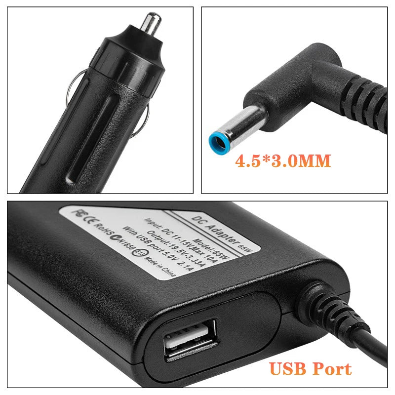 19.5V 3.33A 4.62A 2.31A  4.74A 3.5A  Laptop DC Power Adapter Car Charger For Hp Envy14/15 Pavilion M4/15 Ppp009C 15-J009Wm