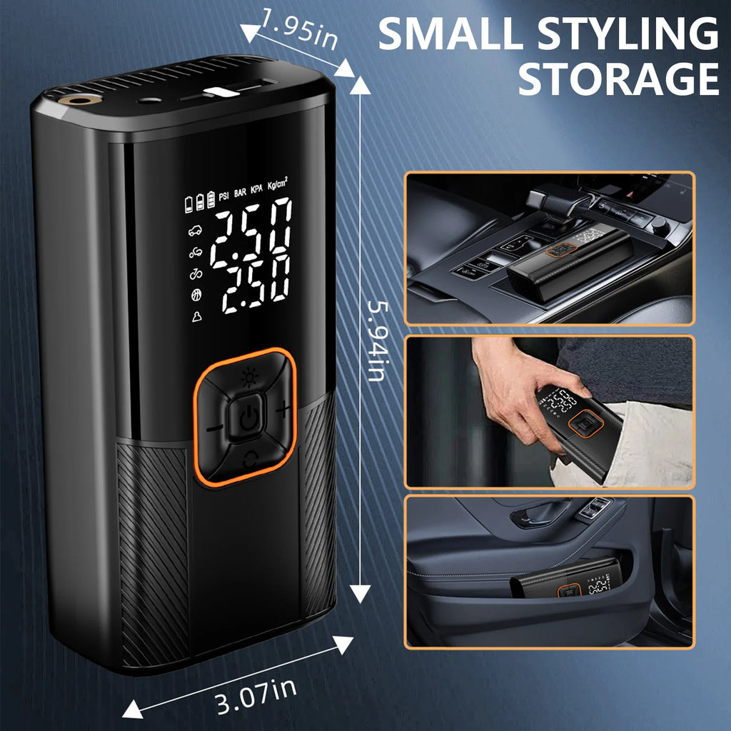 New Portable Cordless Air Pump For Car Tire Inflator With LED Light Large Capacity Battery USB C Fast Charging Electric Pump