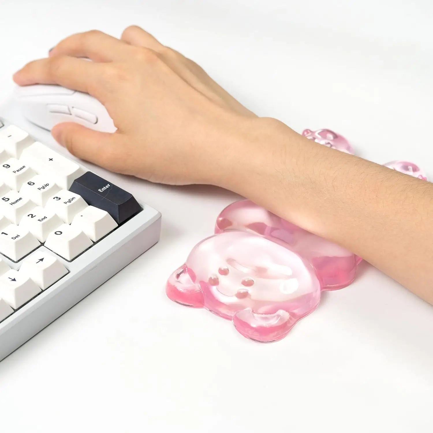 Ergonomic Silicone Gel Mouse Wrist Rest Pink Clear Cute Bear Mouse Wrist Rest Comfort & Support for Typing and Gaming
