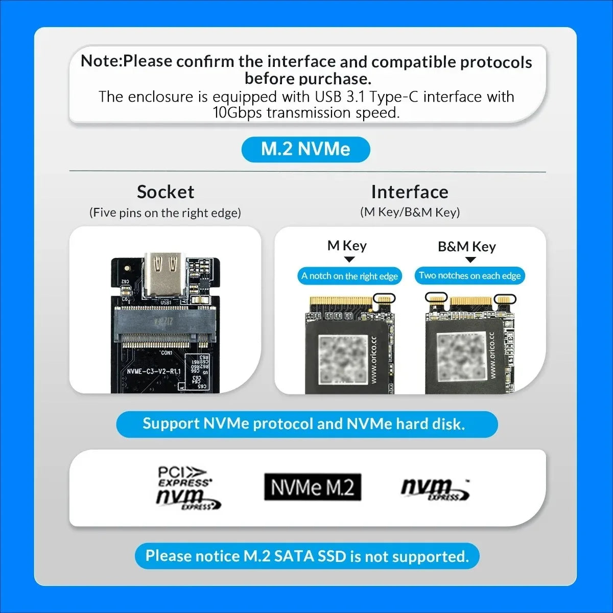 M.2 NVMe SATA SSD Enclosure Visual Smart SSD Case USB 3.2 Gen 2 10Gbps SSD Adapter for PC NVME PCIE NGFF SATA SSD Disk Box