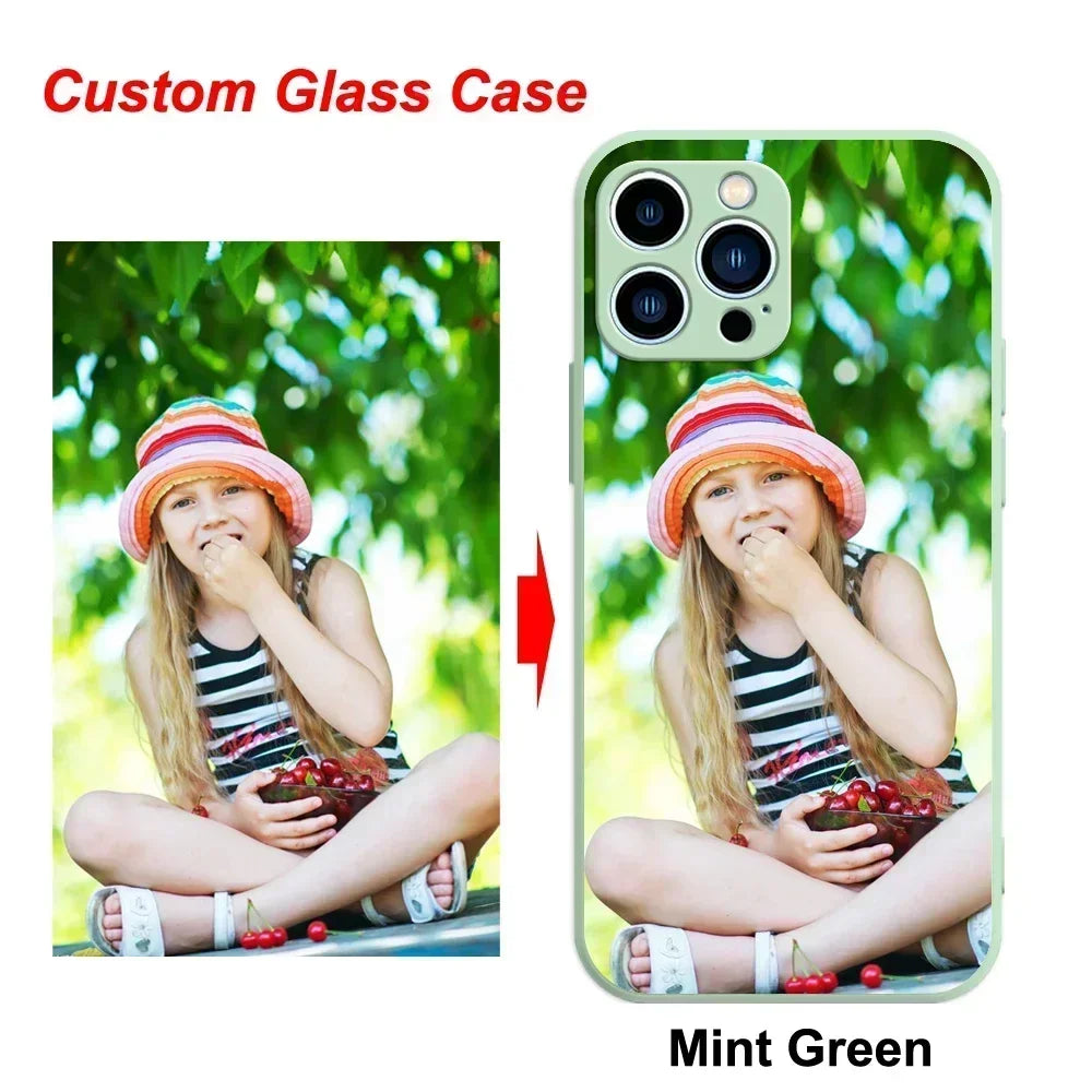 Custom Photo Tempered Glass Case for iPhone 17 Air 16 15 14 13 12 Pro Max Mini 11 XR SE XS 8 Plus Cover Unique Bumper DIY Shell