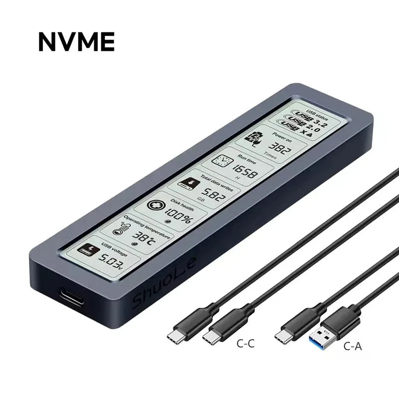 M.2 NVMe SATA SSD Enclosure Visual Smart SSD Case USB 3.2 Gen 2 10Gbps SSD Adapter for PC NVME PCIE NGFF SATA SSD Disk Box