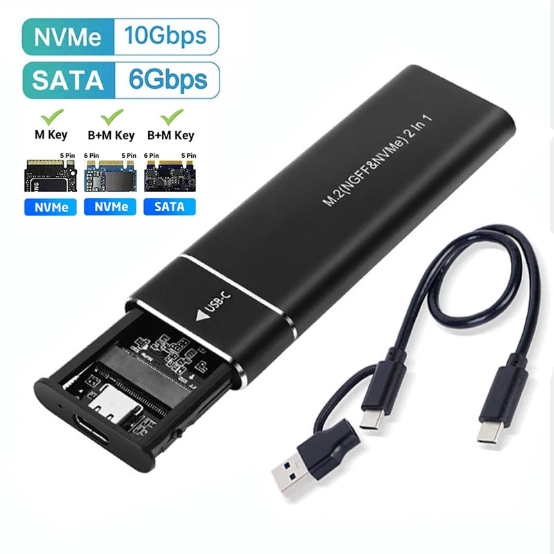 Dual Protocol M2 SSD Case M.2 NVMe SATA SSD Enclosure Adapter 10Gbps USB 3.1 Type C External Enclosure Supports M And B&M Keys