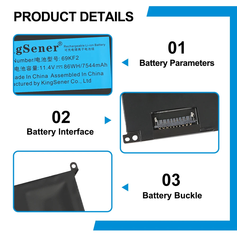 69KF2 86WH Battery for DELL XPS 15 9500 9510 9520 9530 Precision 5550 5560 G15 5511 5520 5515 5521 G7 15 7500 P91F P87F
