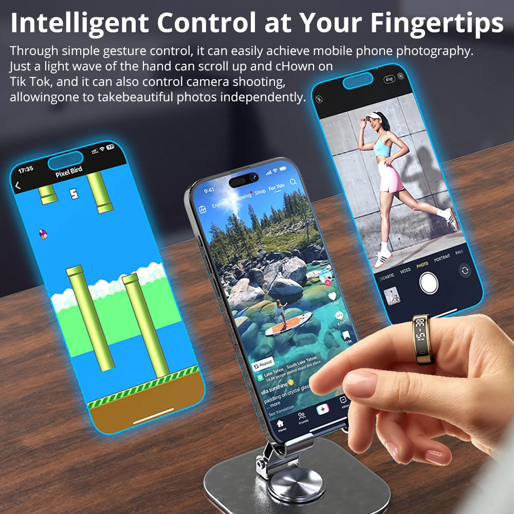 2025 COLMI R12 Smart Ring with Display Screen and Touch, Wireless Charging, Health Manager, 5 ATM Waterproof For Men Women