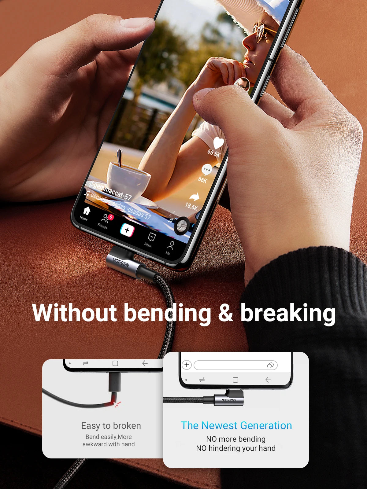 UGREEN 90° Right-Angle USB C Cable L-Shaped Cord for iPhone 17 Samsung Xiaomi QC3.0 Type-C Fast Charging Elbow Cable for Gaming