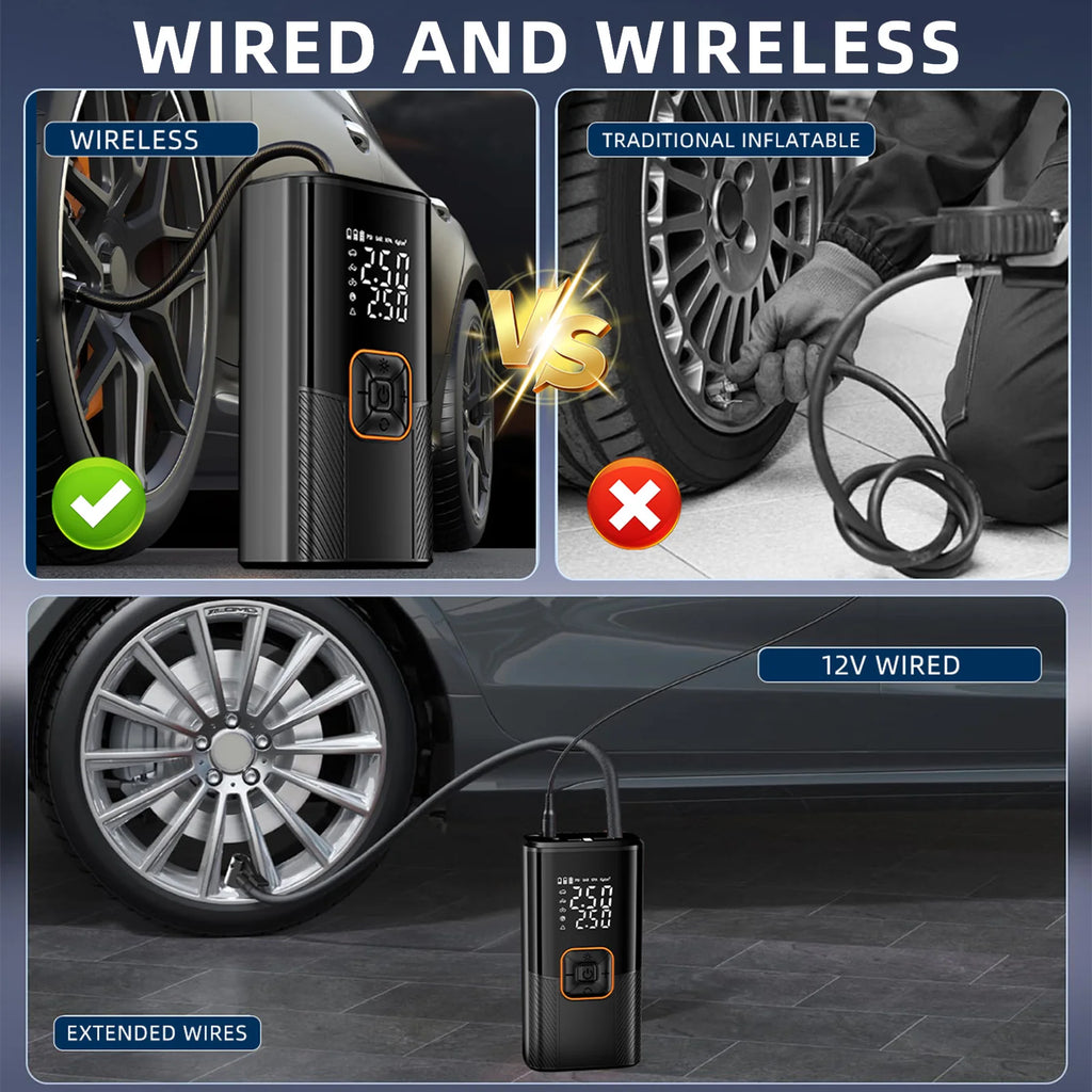 New Portable Cordless Air Pump For Car Tire Inflator With LED Light Large Capacity Battery USB C Fast Charging Electric Pump