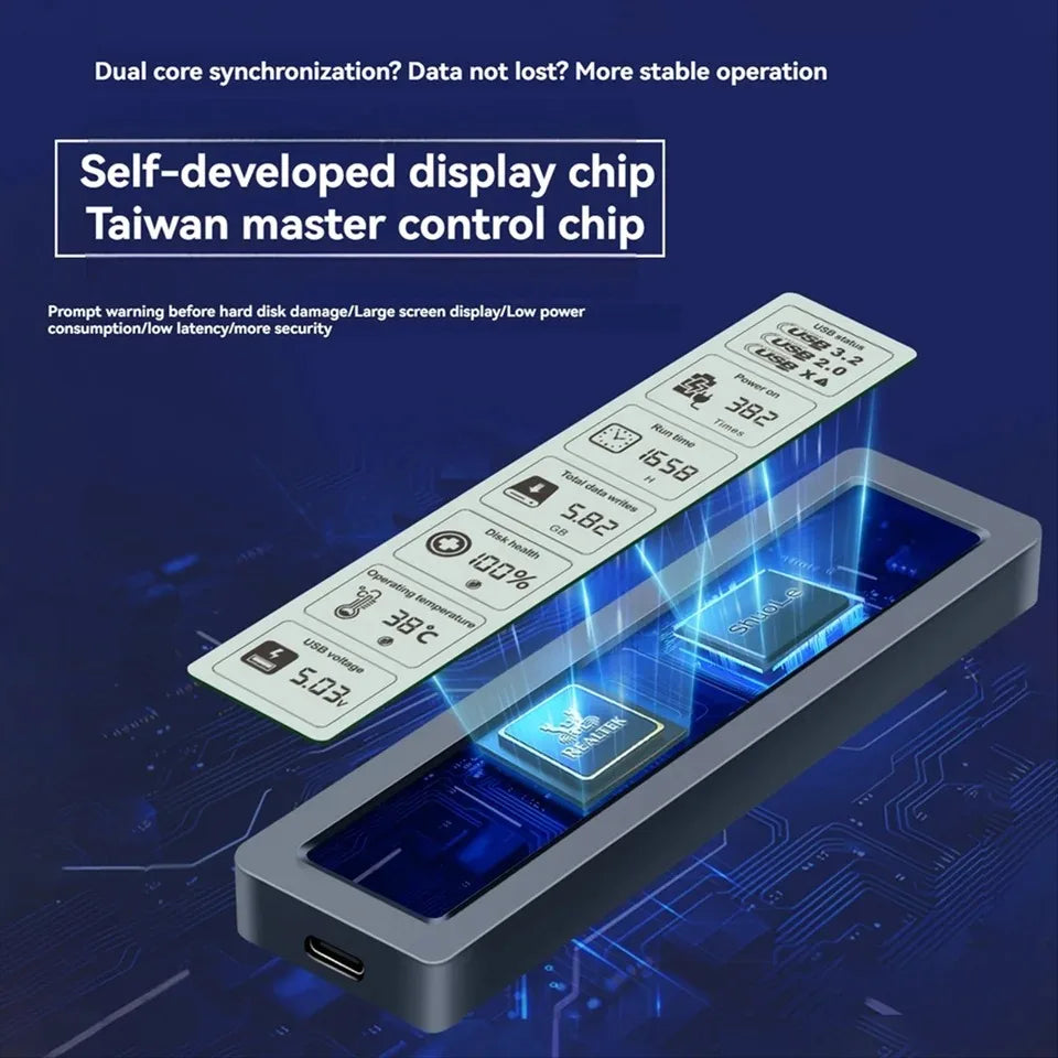 M.2 NVMe SATA SSD Enclosure Visual Smart SSD Case USB 3.2 Gen 2 10Gbps SSD Adapter for PC NVME PCIE NGFF SATA SSD Disk Box